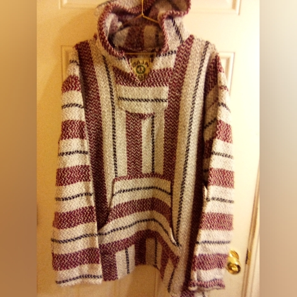 Striped Hooded Sweater - Red and White Baja Joes Mens Size XL